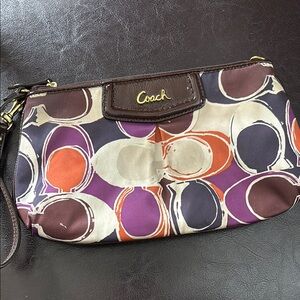 Coach Purple and Orange Clutch with Circular Pattern